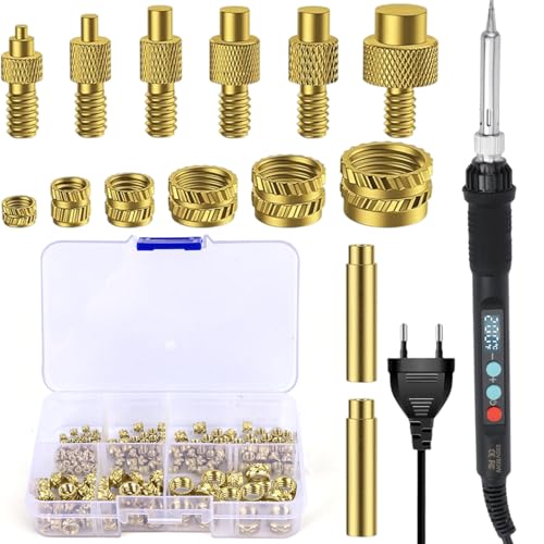 Gewindeeinsätze Lötspitzen Set,80W LED Temperatur Einstellbar Lötkolben mit 130PCS Gewindeeinsätze M2/M3/M4/M5/M6/M8,8PCS Lötspitzen für Gewindeeinsatz,Lötspitzen Gewindeeinsatz Set von QLOUNI
