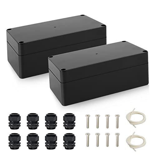 QLOUNI 2 Stück Abzweigdose Aufputz IP65 Wasserdicht 158×90×60 mm ABS Abzweigdose Groß Elektrische Projektbox Abzweigdose Gehäuse Schwarz Electronic Project Box Verteilerdose Elektrische Anschlussbox von QLOUNI