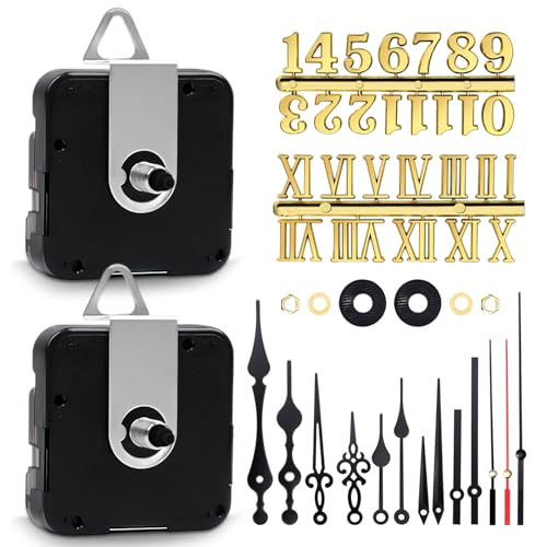 QLOUNI 2 Stücke Uhrwerk für Wanduhr,Lautlos Uhrwerk Set mit 2 Uhrennummern-Sets,6 Uhrzeiger Sets,DIY Uhr Reparatursatz Funk Wanduhr für Clock Ersatzteile Ersatz von QLOUNI