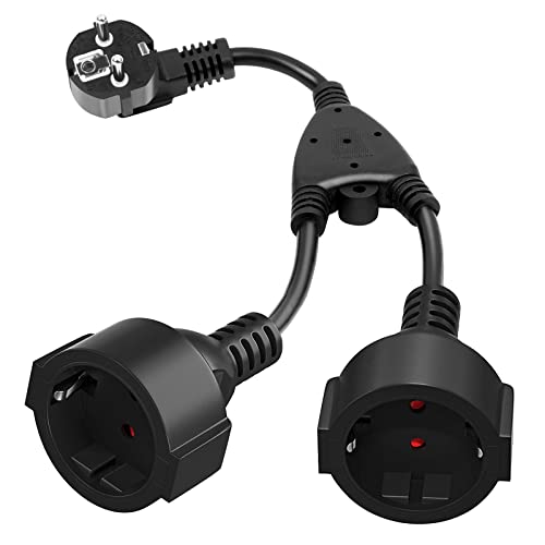 QLOUNI Doppelstecker für Steckdose, Verlängerungskabel mit 2 Schuko Steckdosen 16A/ 250V/ Max.3680W 2 in 1 Steckdosenadapter 2-Fach Verteiler Steckdose IP44 Zweifachsteckdose für Zuhause, Büro, Reisen von QLOUNI