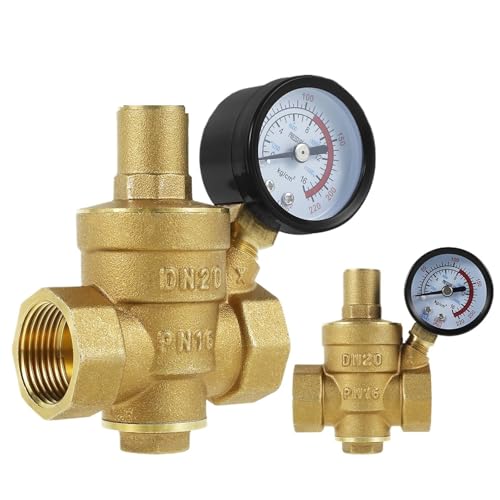 1/2" 3/4" Brass Water Pressure Regulator Reducer Dn15 Dn20 Adjustable Safety Valve Pressure Reducer with Pressure Gauge(DN20 1set) von QLRCCKVVT