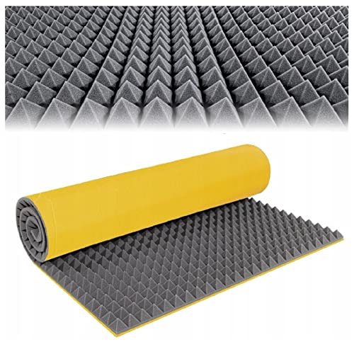 Dämmmatte Pyramiden Dämmung Noppenschaumstoff Akustikschaumstoff Selbstklebend Schallschutz Isolierung Schaumpyramide für Tonstudio 200x100 cm (Stärke 4 cm) von QLS