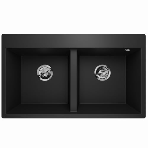 Granitspüle Doppelbecken Küchenspüle Einbauspüle Spülbecken Waschbecken Lavello Elle 2.0 Schwarz von QLS