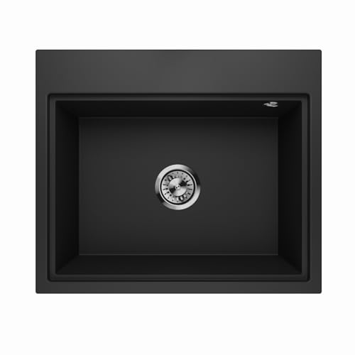 Granitspüle Spülbecken Waschbecken Küchenspüle 1 Becken tiefe Kammer Einbauspüle Siphon Lavello Comfort 0.0L Schwarz von QLS