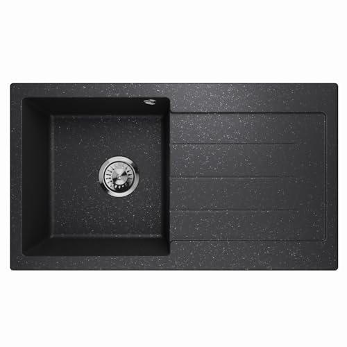 Küchenspüle Granitspüle Einbauspüle Einzelbecken Waschbecken Einbauspüle Siphon Lavello Master 1.0 Graphit Schwarz - Rechts von QLS