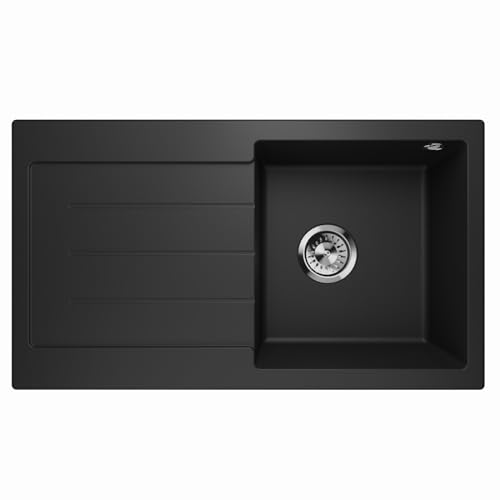 Küchenspüle Granitspüle Einbauspüle Einzelbecken Waschbecken Einbauspüle Siphon Lavello Master 1.0 Schwarz - Links von QLS