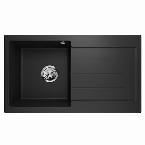 Küchenspüle Granitspüle Einbauspüle Einzelbecken Waschbecken Einbauspüle Siphon Lavello Master 1.0 Schwarz - Rechts von QLS
