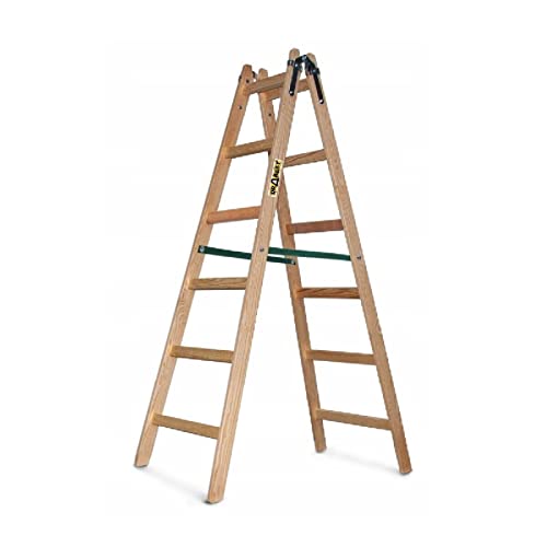 Leiter aus Holz Doppelstufenleiter Stehleiter Sprossenstehleiter Holzleiter Malerleiter 6 Sprossen von QLS