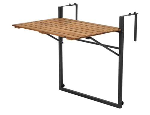 QLS Balkontisch Klapptisch Hängetisch Beistelltisch Balkonhängetisch Verstellbar Klappbar Akazien Holz Balkon Terrasse von QLS