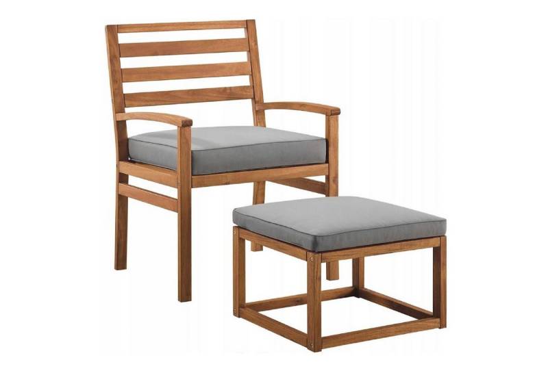 QLS Gartenstuhl aus Holz mit Fußstütze und Kissen, Outdoor Relaxsessel Braun 61 x 57 x 89 cm (LxBxH) von QLS