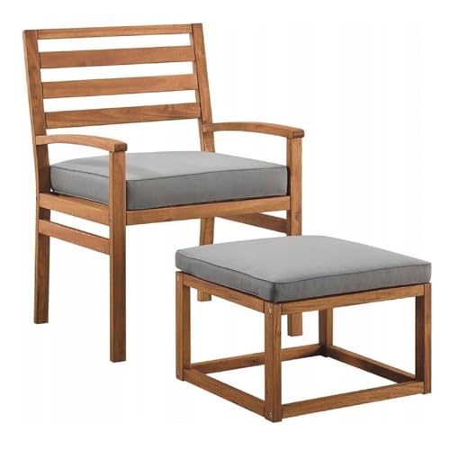 QLS Gartenstuhl aus Holz mit Fußstütze und Kissen Outdoor Relaxsessel Braun von QLS