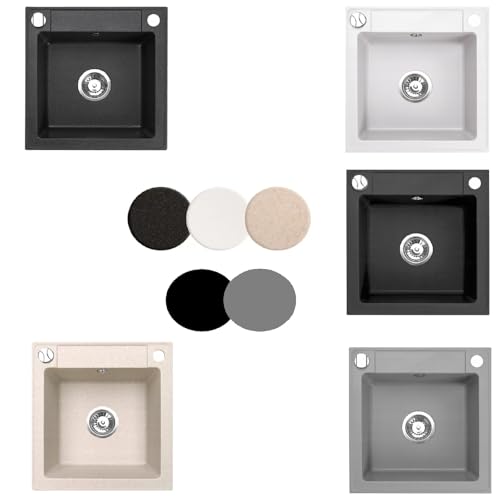 QLS Granitspüle Belmondo 46x44 cm – Einbauspüle mit 1 Becken – Rechteckiges Spülbecken aus Granit für die Küche (schwarz metallic) von QLS