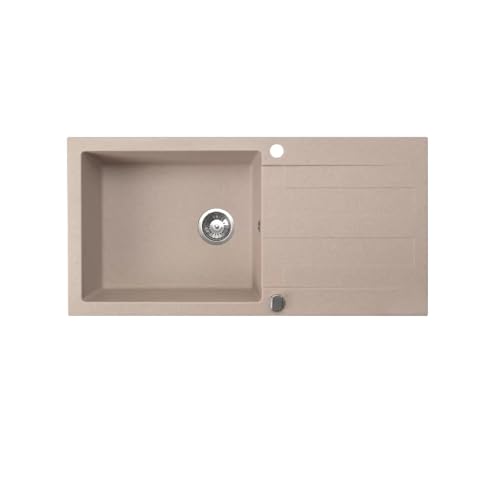 QLS Granitspüle Neli 100×50 cm schwarz/beige/grau/weiß/metallic, 1 Becken mit Abtropffläche, reversibel, für Unterschränke ab 55 cm + automatischer Siphon (Beige) von QLS