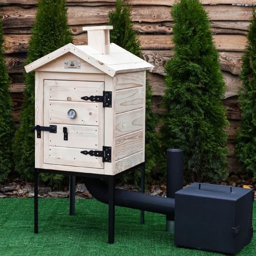 QLS Holzräucherei 60 cm Set Räucherkammer aus Fichte Tragbar Garten Outdoor (Unbehandelt) von QLS