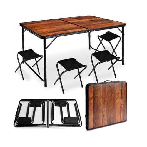 QLS Klapptisch mit 4 Stühlen Set Klappbar 120x60 cm Tragegriff Höhenverstellung Campingtisch von QLS