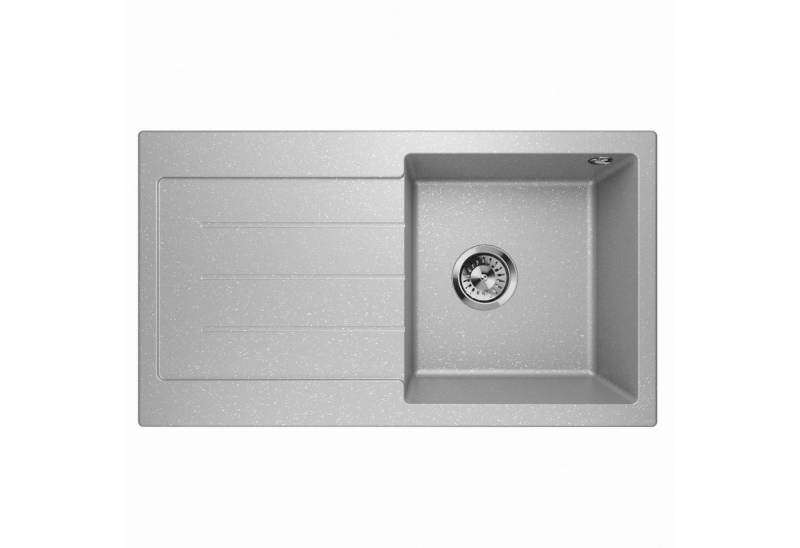 QLS Küchenspüle Master 1.0 Links, Granit-Spülbecken, Einbauspüle Einzelbecken mit Abtropffläche 77x44cm mit Siphon von QLS