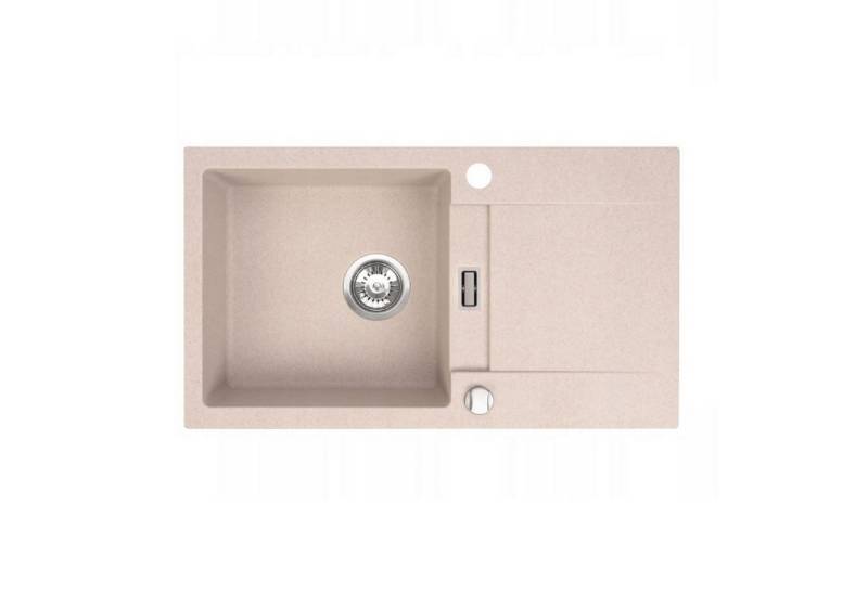 QLS Küchenspüle RUNNER 76 x 44 cm verschiedene Farben, Granit-Spülbecken, mit automatischem Siphon 1-Becken glatt edle Optik von QLS