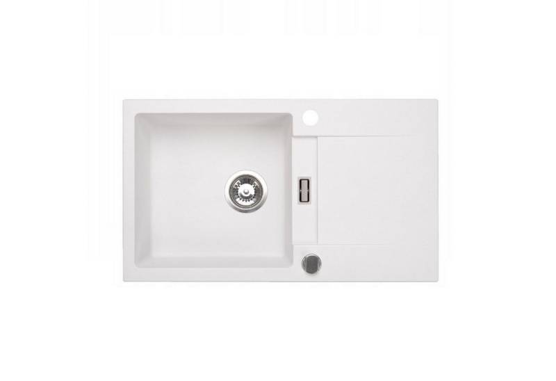 QLS Küchenspüle RUNNER 76 x 44 cm verschiedene Farben, Granit-Spülbecken, mit automatischem Siphon 1-Becken glatt edle Optik von QLS