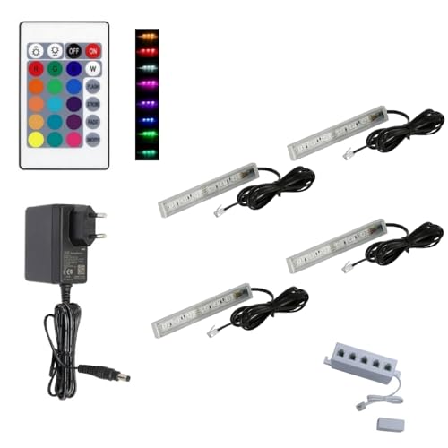 QLS LED RGB Glasbodenbeleuchtung Set Lichtleiste 12V Fernbedienung 16 Farben Dimmbar (Menge, 4, stück) von QLS