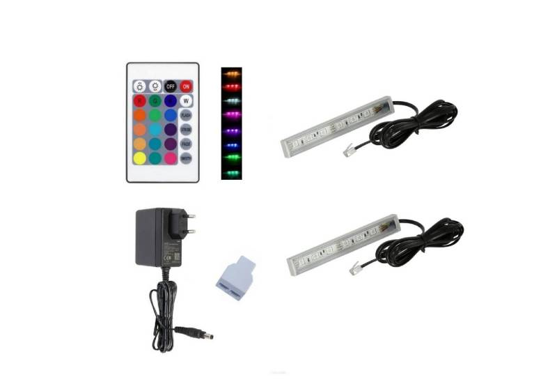 QLS LED Unterbauleuchte RGB 12V 2-8 Stück Schwarz, LED fest integriert, Glasbodenbeleuchtung Lichtleiste Fernbedienung 16 Farben Dimmbar von QLS