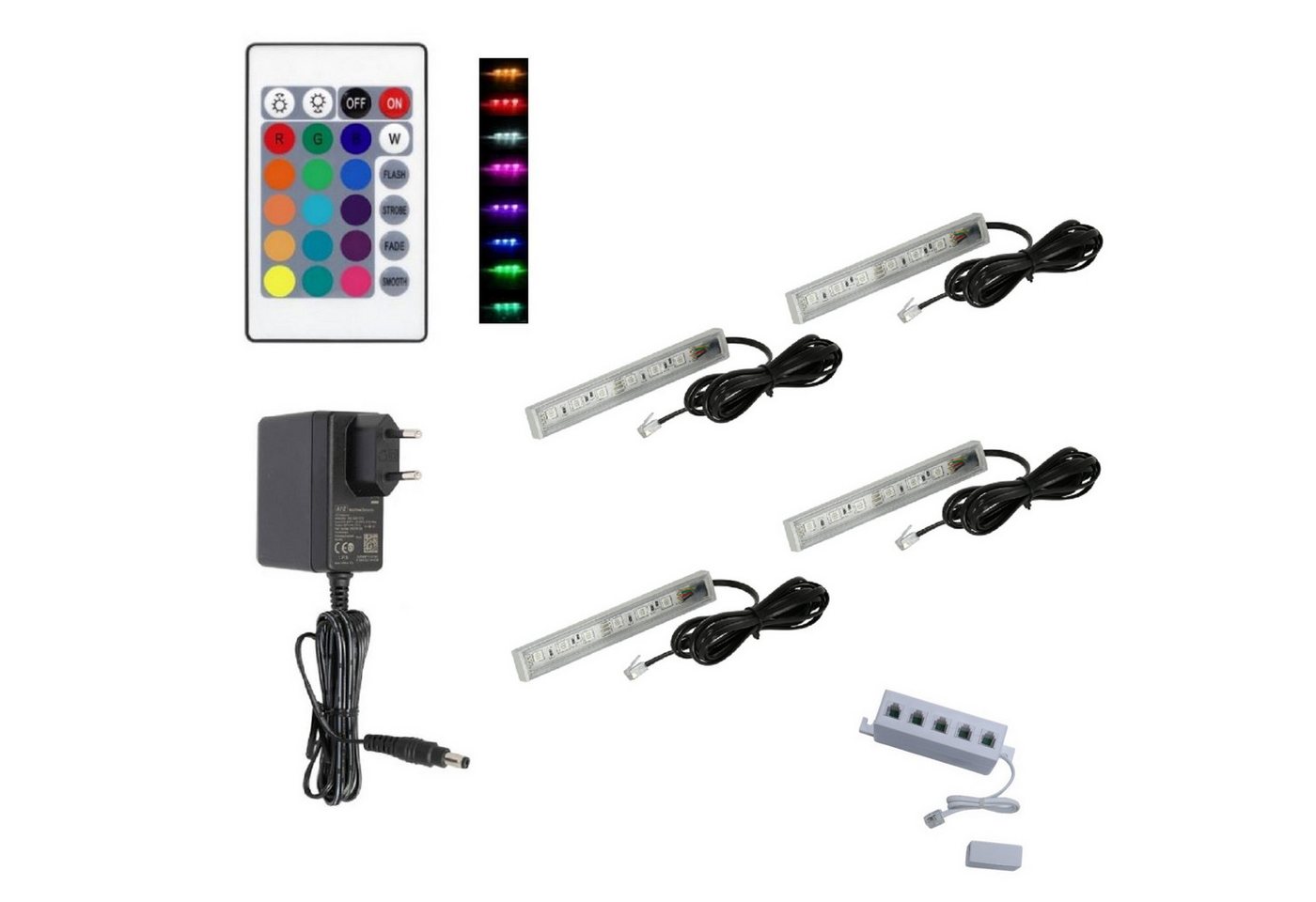 QLS LED Unterbauleuchte RGB 12V 2-8 Stück Schwarz, LED fest integriert, Glasbodenbeleuchtung Lichtleiste Fernbedienung 16 Farben Dimmbar QLS LED Unterbauleuchte RGB 12V 2-8 Stück Schwarz, LED fest integriert, Glasbodenbeleuchtung Lichtleiste Fernbedienung 16 Farben Dimmbar von QLS