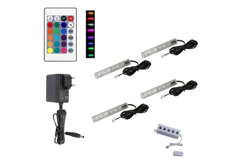 QLS LED Unterbauleuchte RGB 12V 2-8 Stück Schwarz, LED fest integriert, Glasbodenbeleuchtung Lichtleiste Fernbedienung 16 Farben Dimmbar von QLS