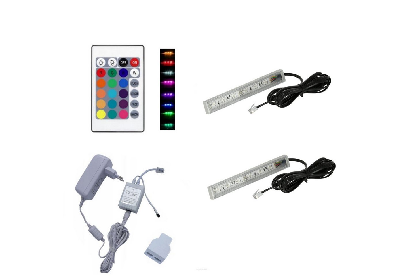 QLS LED Unterbauleuchte RGB 12V 2-8 Stück Weiß, LED fest integriert, Glasbodenbeleuchtung Lichtleiste Fernbedienung 16 Farben Dimmbar QLS LED Unterbauleuchte RGB 12V 2-8 Stück Weiß, LED fest integriert, Glasbodenbeleuchtung Lichtleiste Fernbedienung 16 Farben Dimmbar von QLS