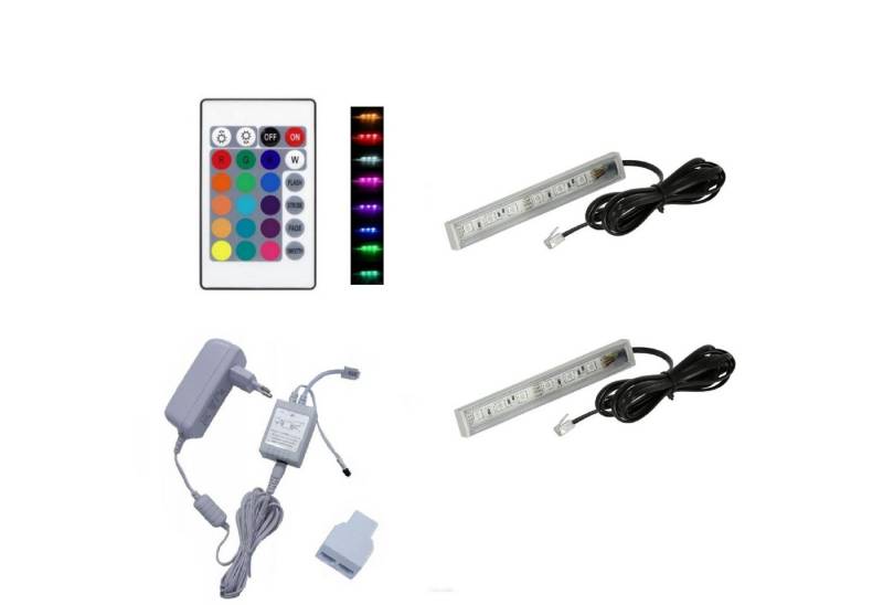 QLS LED Unterbauleuchte RGB 12V 2-8 Stück Weiß, LED fest integriert, Glasbodenbeleuchtung Lichtleiste Fernbedienung 16 Farben Dimmbar von QLS