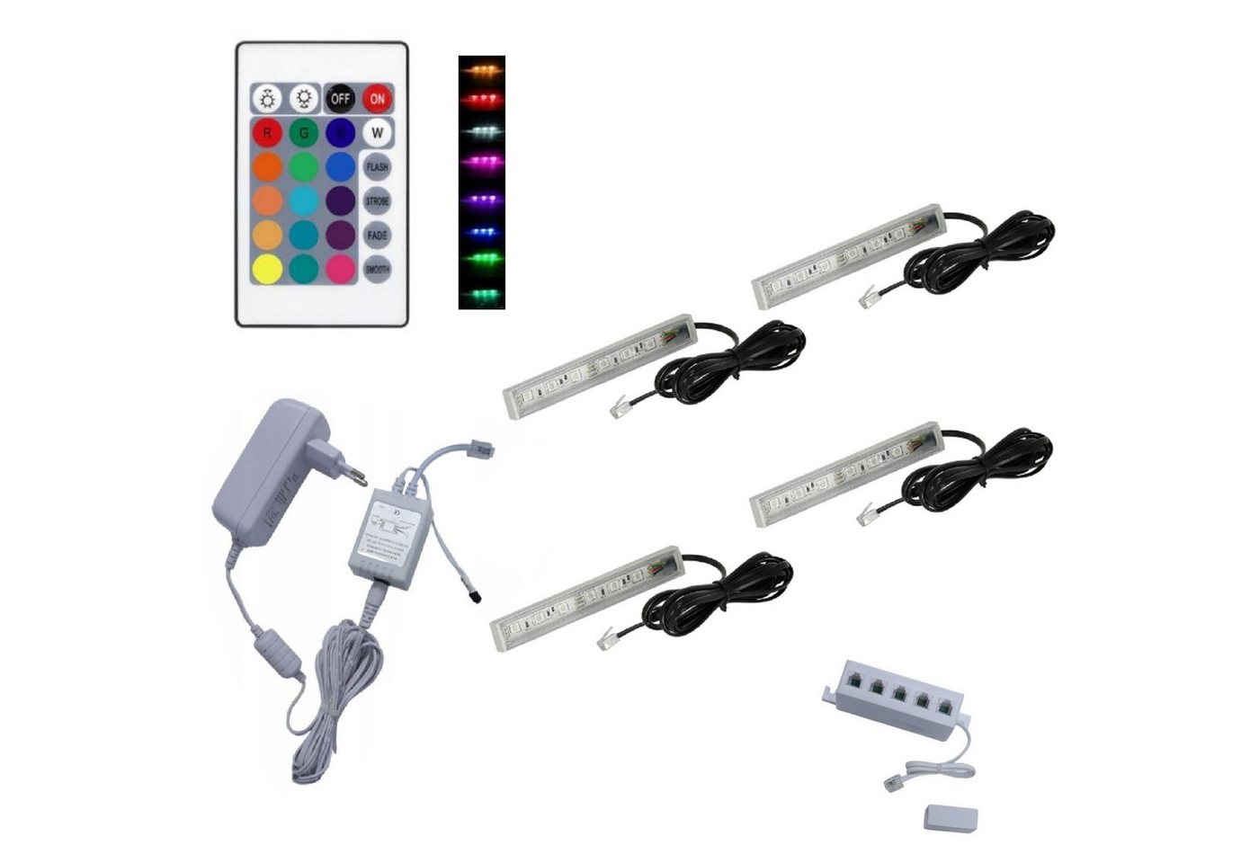 QLS LED Unterbauleuchte RGB 12V 2-8 Stück Weiß, LED fest integriert, Glasbodenbeleuchtung Lichtleiste Fernbedienung 16 Farben Dimmbar QLS LED Unterbauleuchte RGB 12V 2-8 Stück Weiß, LED fest integriert, Glasbodenbeleuchtung Lichtleiste Fernbedienung 16 Farben Dimmbar von QLS