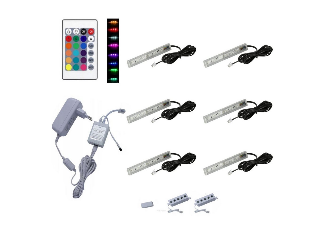 QLS LED Unterbauleuchte RGB 12V 2-8 Stück Weiß, LED fest integriert, Glasbodenbeleuchtung Lichtleiste Fernbedienung 16 Farben Dimmbar QLS LED Unterbauleuchte RGB 12V 2-8 Stück Weiß, LED fest integriert, Glasbodenbeleuchtung Lichtleiste Fernbedienung 16 Farben Dimmbar von QLS