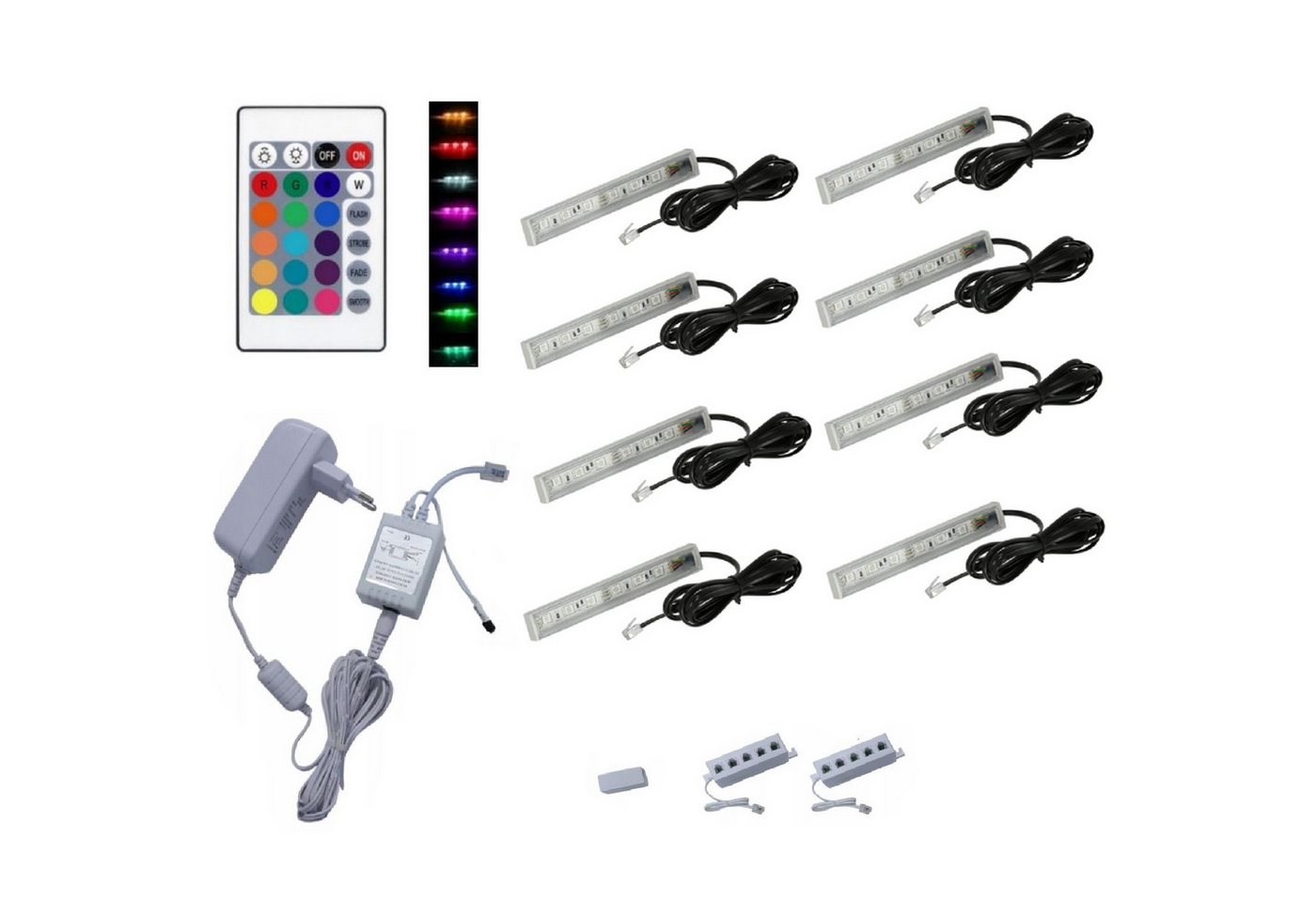 QLS LED Unterbauleuchte RGB 12V 2-8 Stück Weiß, LED fest integriert, Glasbodenbeleuchtung Lichtleiste Fernbedienung 16 Farben Dimmbar QLS LED Unterbauleuchte RGB 12V 2-8 Stück Weiß, LED fest integriert, Glasbodenbeleuchtung Lichtleiste Fernbedienung 16 Farben Dimmbar von QLS