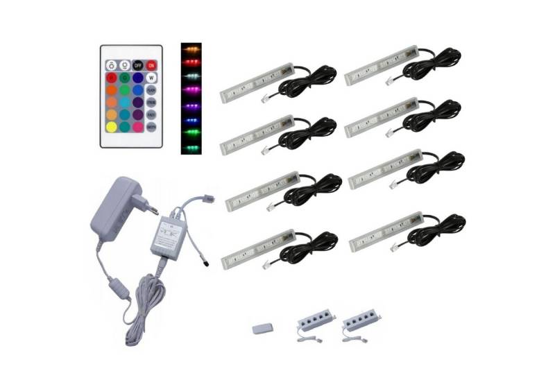 QLS LED Unterbauleuchte RGB 12V 2-8 Stück Weiß, LED fest integriert, Glasbodenbeleuchtung Lichtleiste Fernbedienung 16 Farben Dimmbar von QLS