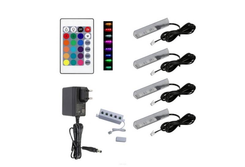 QLS LED Unterbauleuchte Schwarz 12V mit Fernbedienung 16 Farben Dimmbar, LED fest integriert, Set Glaskantenbeleuchtung SMD 5050 RGB von QLS
