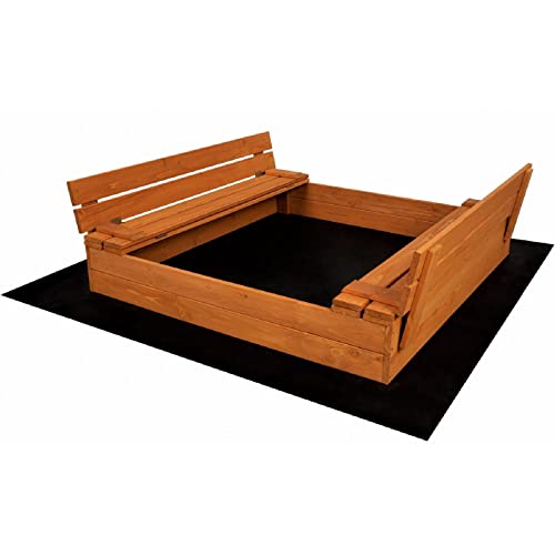 QLS Sandkasten Sandbox mit Deckel Teak Holz Sandkiste Sitzbänke Garten 120 x 120 cm von QLS