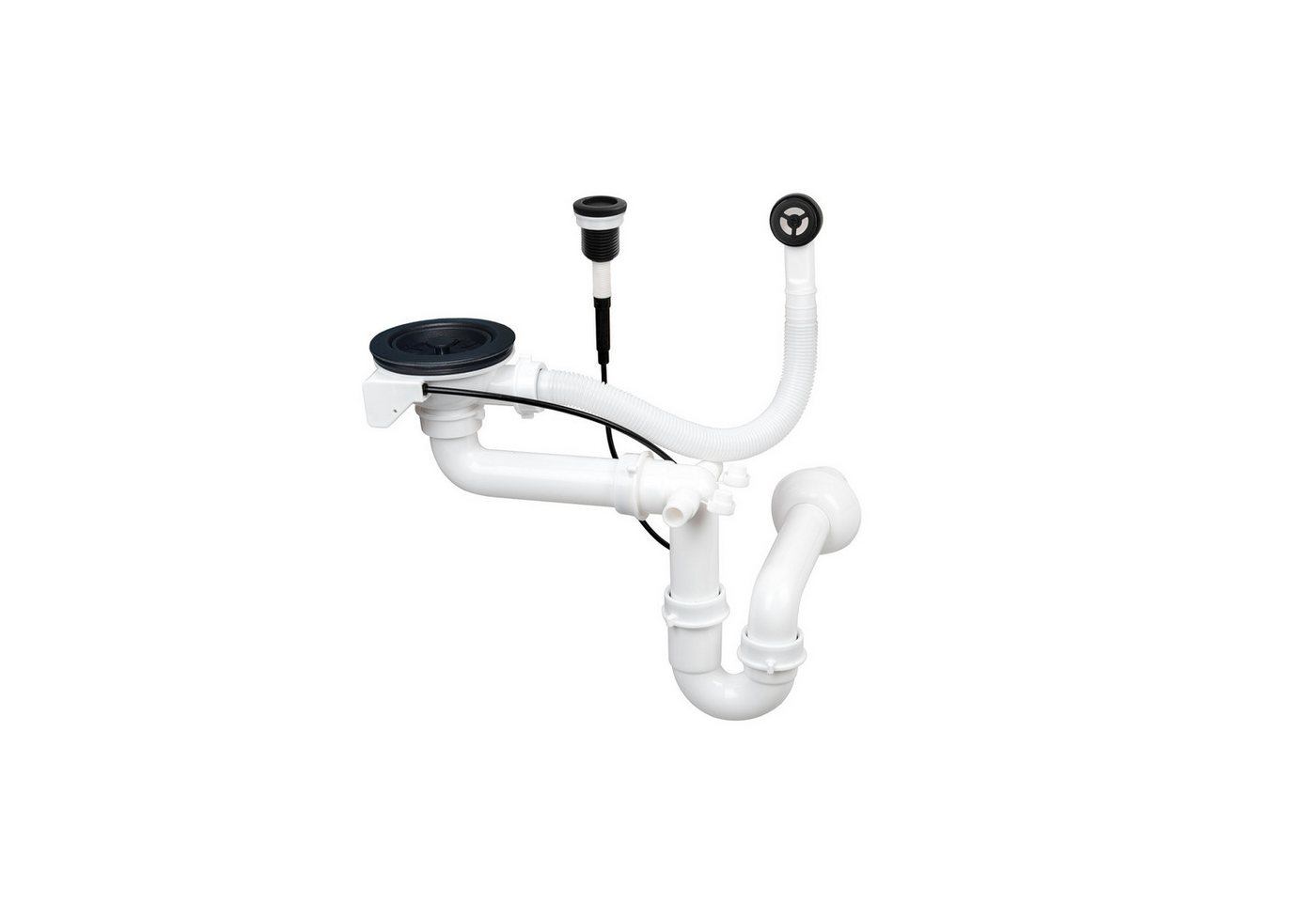 QLS Siphon 1 Kammer Automatisch, Abflussgarnitur Ablauf Überlauf Abfluss 1 Becken Push Automatisch von QLS