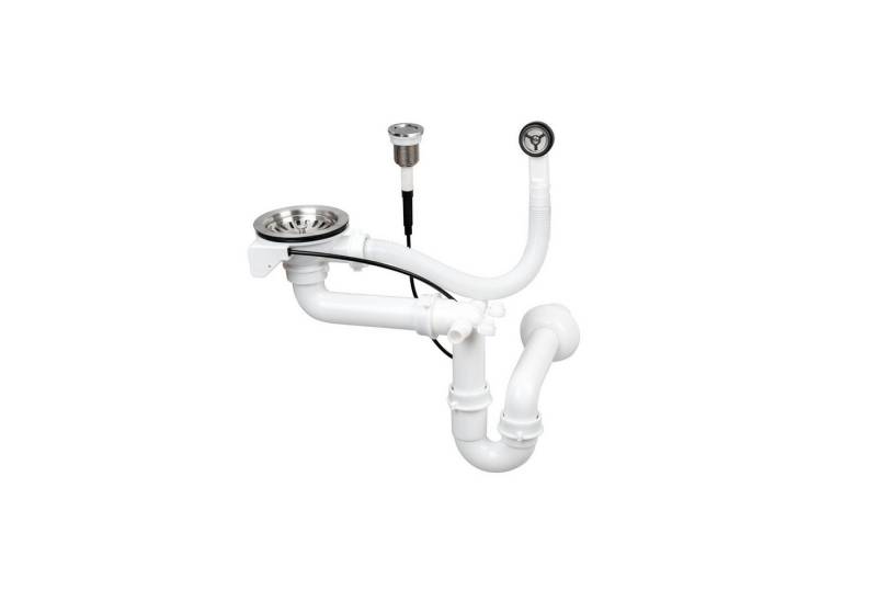 QLS Siphon 1 Kammer Automatisch, Abflussgarnitur Ablauf Überlauf Abfluss 1 Becken Push Automatisch von QLS