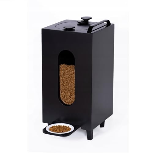 QLS Trockenfutterspender 20L für Katzen Hunde Futterspender Futterautomat mit Schale Tiere 60 x 30 x 30 cm (Schwarz #E10209) von QLS