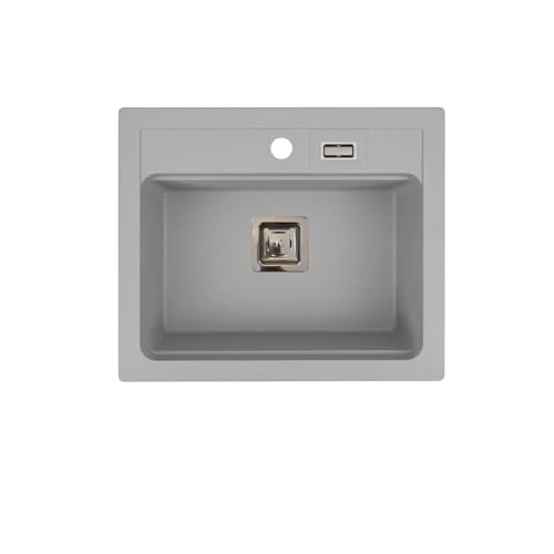QLS YORK – Granitspüle 59x50 cm, 1-Becken, Einbauspüle, Grau, inkl. Siphon, Schablone – kratz- & hitzebeständig – für 60 cm Unterschränke – transportsicher verpackt QLS YORK – Granitspüle 59x50 cm, 1-Becken, Einbauspüle, Grau, inkl. Siphon, Schablone – kratz- & hitzebeständig – für 60 cm Unterschränke – transportsicher verpackt von QLS