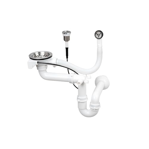 Siphon Abflussgarnitur Ablauf Überlauf Abfluss für Küchenspüle Push 1 Becken Kammer Automatisch (Silber) von QLS