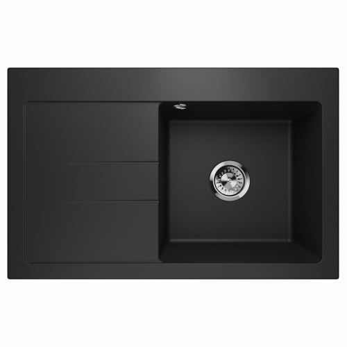 Spülbecken Einzelbecken Spülwaschbecken Einbauspüle mit Abtropffläche Granit Siphon Lavello Luxor 1.0 Schwarz - Links von QLS