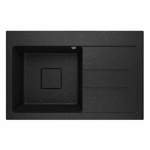Spülbecken Granitspüle Einbauspüle Küchenspüle Einzelbecken Waschbecken mit Abtropffläche und verstecktem Abfluss Siphon Lavello Qube 1.0 Schwarz Metallic - Rechts von QLS