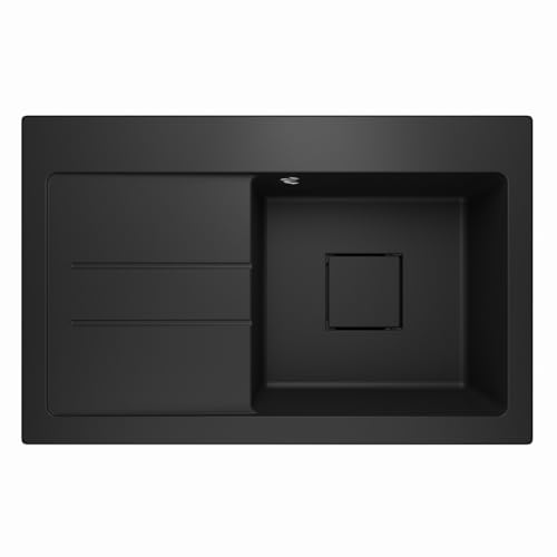 Spülbecken Granitspüle Einbauspüle Küchenspüle Einzelbecken Waschbecken mit Abtropffläche und verstecktem Abfluss Siphon Lavello Qube 1.0 Schwarz - Links von QLS