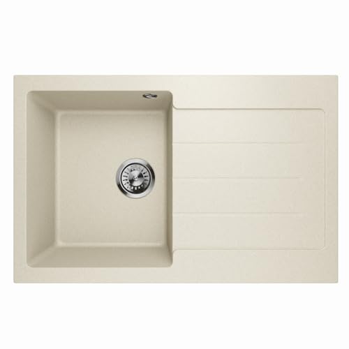 Spülbecken Granitspüle Waschbecken Spüle Einzelbecken mit Abtropffläche Siphon Lavello Decoro 1.0 Sandfarbe Beige - Rechts von QLS