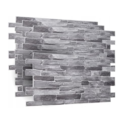 QLS Steintapete Wandpaneele 96x48 cm Steinoptik Grauer Stein Wasserdicht Extra Breit von QLS
