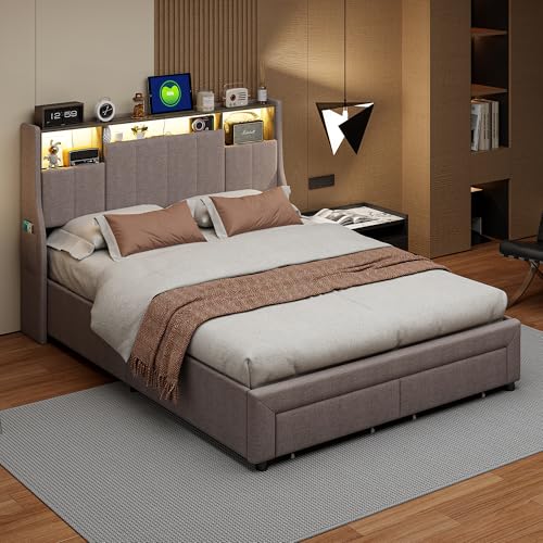 QLTXYHML Bettgestell 140x 200 cm Doppelbettgestell mit Stauraum,mit LED-Beleuchtung&USBKopfteil mit Staufächern und Seitentaschen,Polsterbett mit Lattenrost, für Schlafzimmer, Gästezimmer (160x200cm) QLTXYHML Bettgestell 140x 200 cm Doppelbettgestell mit Stauraum,mit LED-Beleuchtung&USBKopfteil mit Staufächern und Seitentaschen,Polsterbett mit Lattenrost, für Schlafzimmer, Gästezimmer (160x200cm) von QLTXYHML