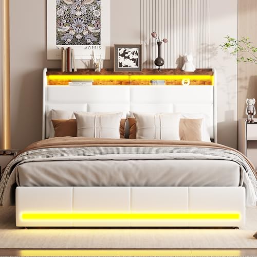 QLTXYHML Bettgestell 140x200cm,Doppelbettgestell mit Stauraum,Bett mit LED Beleuchtung,Polsterbett mit Lattenrost, bequem, für Schlafzimmer, Gästezimmer,Kunstleder,Weiß QLTXYHML Bettgestell 140x200cm,Doppelbettgestell mit Stauraum,Bett mit LED Beleuchtung,Polsterbett mit Lattenrost, bequem, für Schlafzimmer, Gästezimmer,Kunstleder,Weiß von QLTXYHML