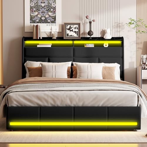 QLTXYHML Bettgestell 160x200cm,Doppelbettgestell mit Stauraum,Bett mit LED Beleuchtung,Polsterbett mit Lattenrost, bequem, für Schlafzimmer, Gästezimmer,Kunstleder,Schwarz QLTXYHML Bettgestell 160x200cm,Doppelbettgestell mit Stauraum,Bett mit LED Beleuchtung,Polsterbett mit Lattenrost, bequem, für Schlafzimmer, Gästezimmer,Kunstleder,Schwarz von QLTXYHML