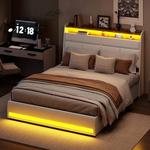QLTXYHML Bettgestell 160x200cm,Doppelbettgestell mit Stauraum,Bett mit LED Beleuchtung,Polsterbett mit Lattenrost, bequem, für Schlafzimmer, Gästezimmer,Kunstleder,Weiß QLTXYHML Bettgestell 160x200cm,Doppelbettgestell mit Stauraum,Bett mit LED Beleuchtung,Polsterbett mit Lattenrost, bequem, für Schlafzimmer, Gästezimmer,Kunstleder,Weiß von QLTXYHML