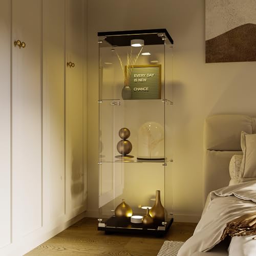 QLTXYHML Eleganter Glasscheibenschrank mit integrierten LED -Leuchten - moderner Wohnzimmer -Displayschrank mit einzelnen Türen und 3 Glasregalen von QLTXYHML
