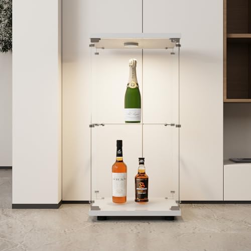 QLTXYHML Glasvitrinenschrank mit LED-Beleuchtung, vitrine Pour Collection，Wohnzimmer Weinschrank, 2 Glasregale, Weiß von QLTXYHML